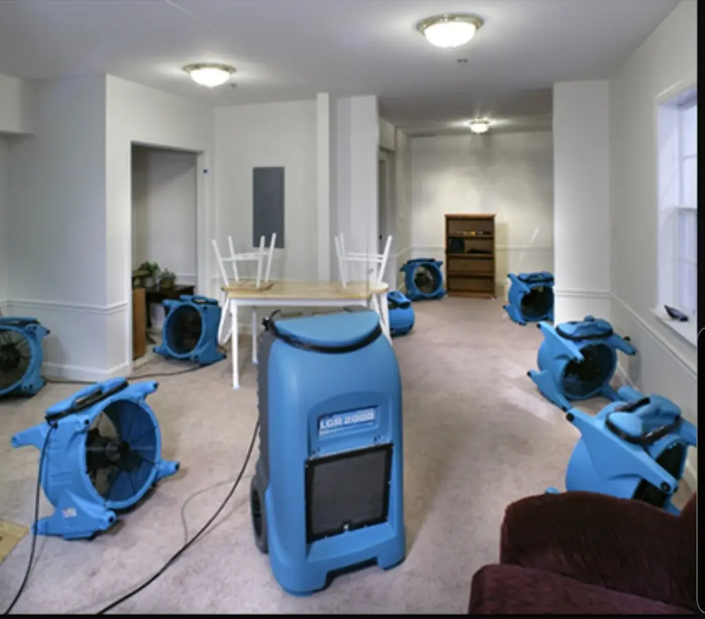 Air movers and dehumidifier setup for Water Damage Restoration in Southampton
